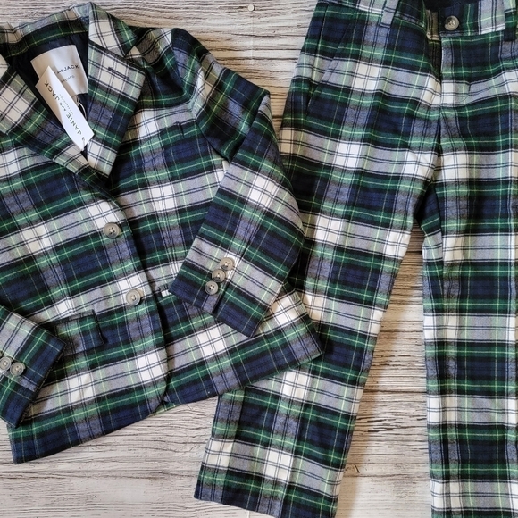 Janie and Jack Plaid Green Christmas Outfit NWT Rare Print 100% Wool - Picture 3 of 7